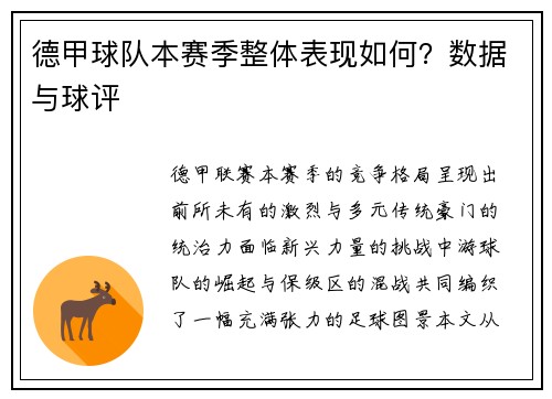 德甲球队本赛季整体表现如何？数据与球评